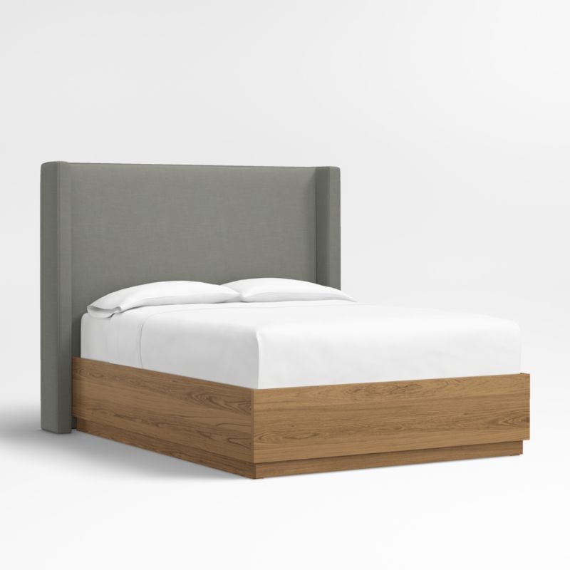 Arden 60" Graphite Grey Upholstered King Headboard with Batten Oak Storage Bed Base
