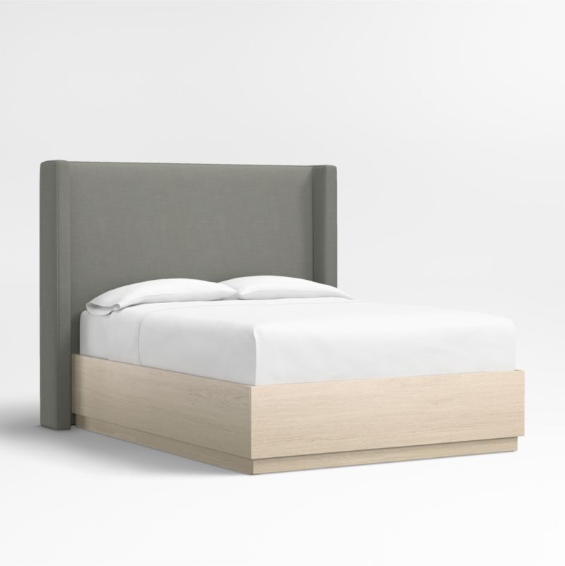 Arden 60" Graphite Grey Upholstered Queen Headboard with Batten White Oak Storage Bed Base - image 0 of 6