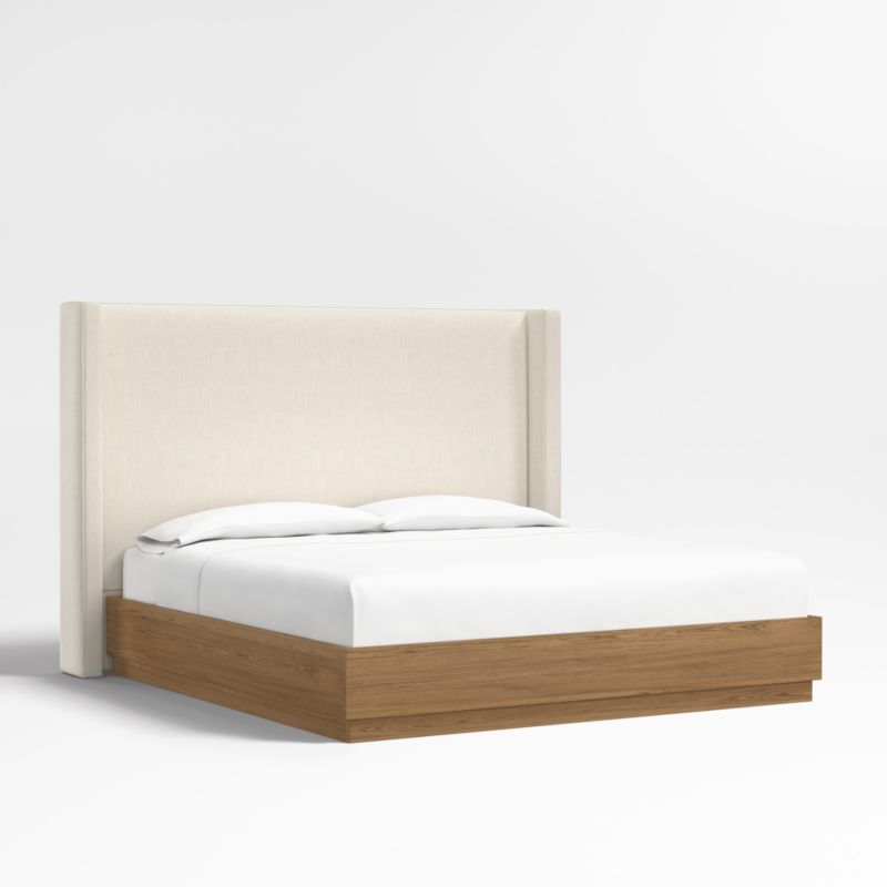 Arden 60" Ivory Upholstered King Headboard with Batten Brown Oak Bed Base - image 0 of 6