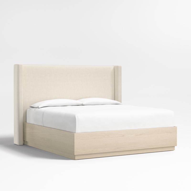 Arden 60" Ivory Upholstered King Headboard with Batten White Oak Storage Bed Base - image 0 of 8