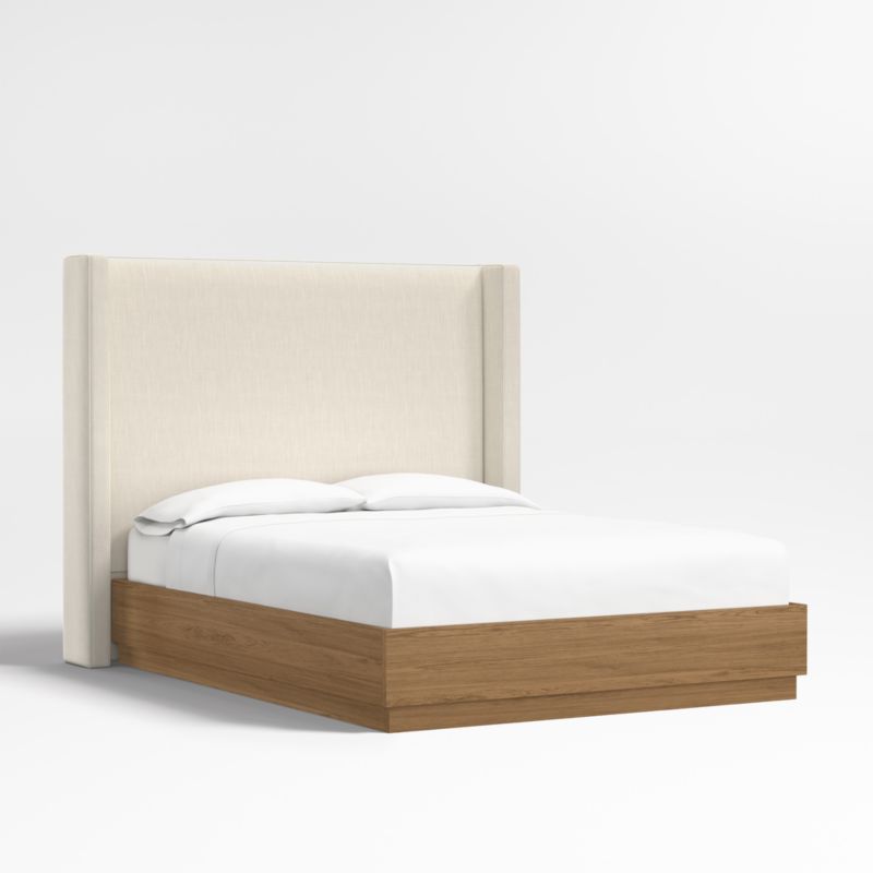 Arden 60" Ivory Upholstered Queen Headboard with Batten Brown Oak Bed Base - image 0 of 5