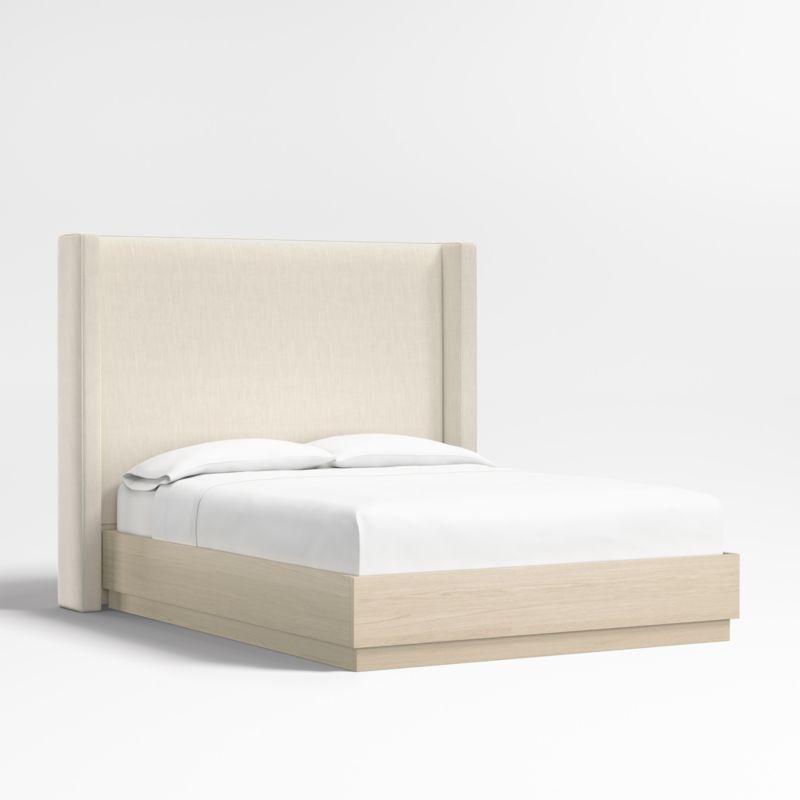 Arden 60" Ivory Upholstered Queen Headboard with Batten White Oak Bed Base - image 0 of 6