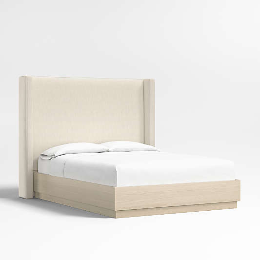 Arden 60" Ivory Upholstered Queen Headboard with Batten White Oak Bed Base