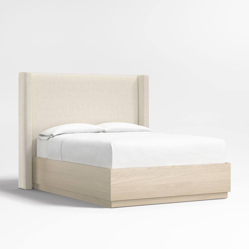 Arden 60" Ivory Upholstered Queen Headboard with Batten White Oak Storage Bed Base - image 0 of 7