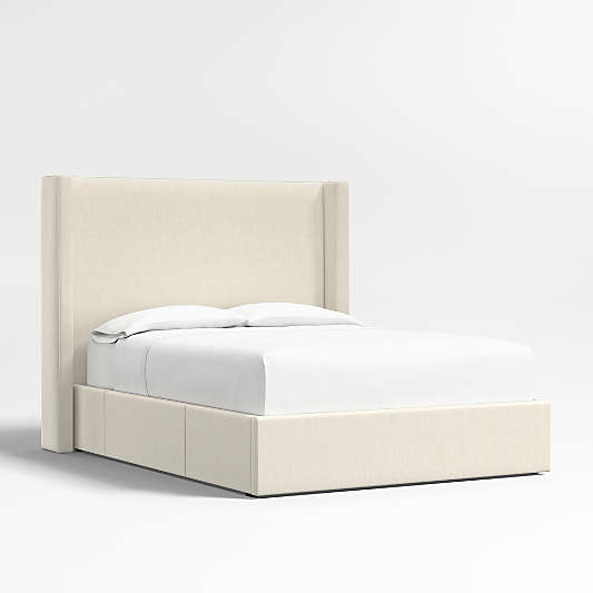 Arden 60" Ivory Upholstered Queen Headboard with Storage Bed Base