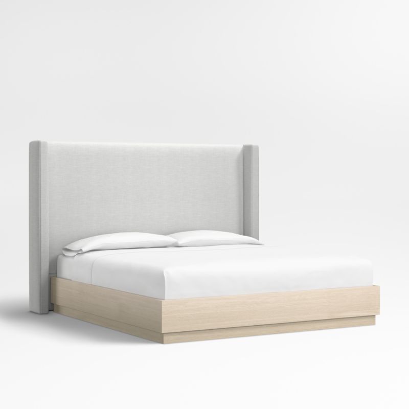 Arden 60" Oyster Grey King Upholstered Headboard with Batten White Oak Bed Base - image 0 of 5