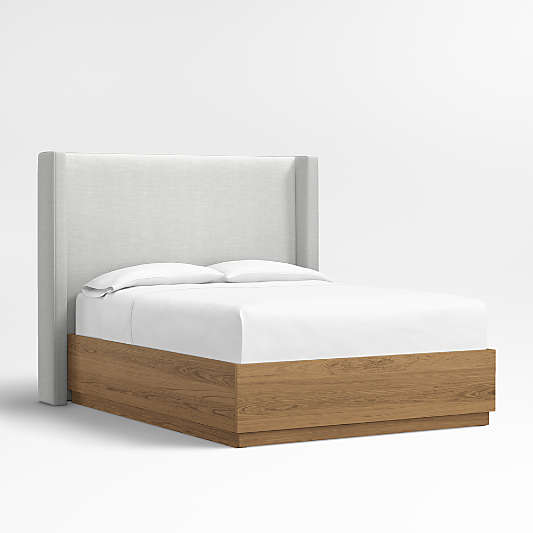 Arden 60" Oyster Grey Upholstered Queen Headboard with Batten Brown Oak Storage Bed Base