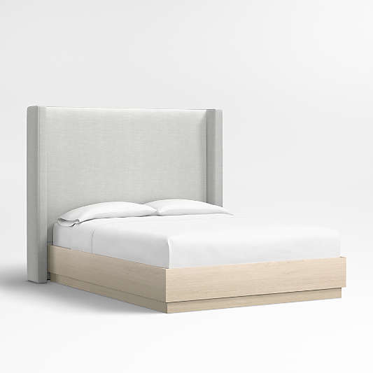 Arden 60" Oyster Grey Queen Upholstered Headboard with Batten White Oak Bed Base