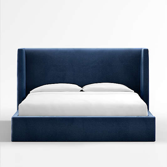 Arden Navy Upholstered King Bed with 52" Headboard