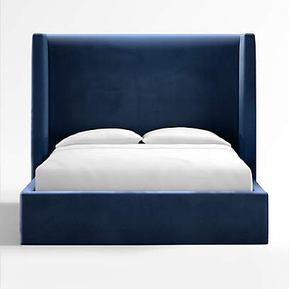 Arden Velvet Navy Upholstered Queen Bed With Tall Headboard + Reviews |  Crate & Barrel