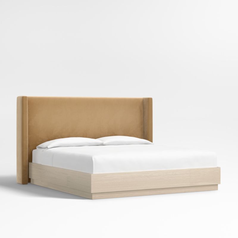 Arden 52" Camel Brown Upholstered King Headboard with Batten White Oak Bed Base - image 3 of 7