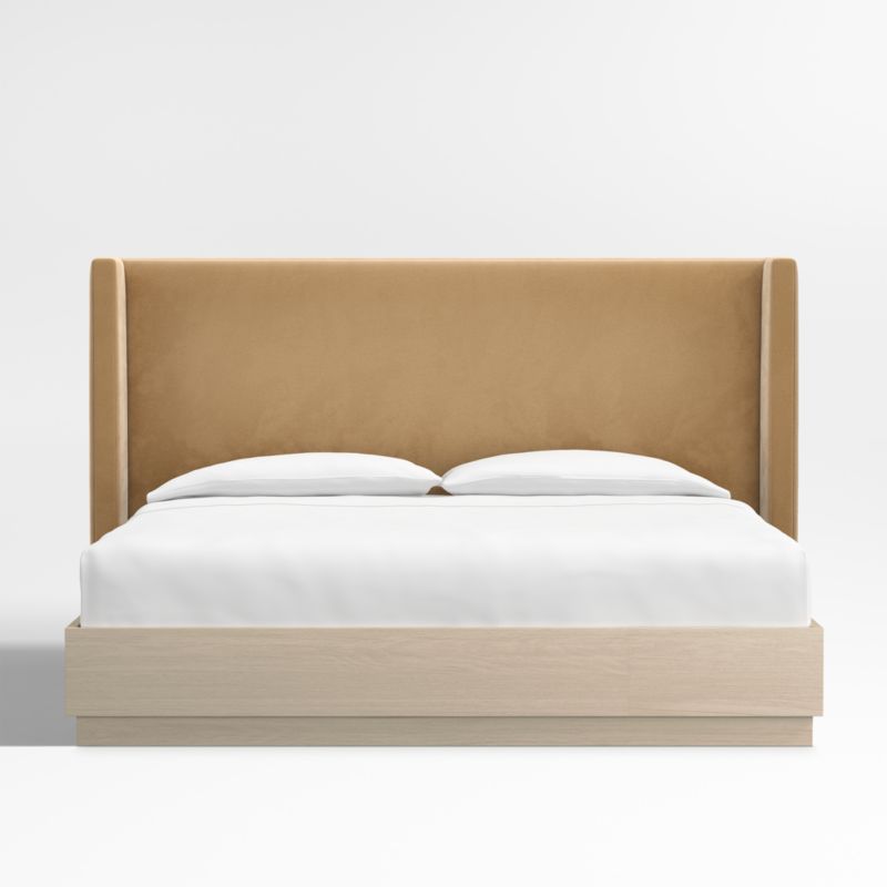 Arden 52" Camel Brown Upholstered King Headboard with Batten White Oak Bed Base - image 0 of 7