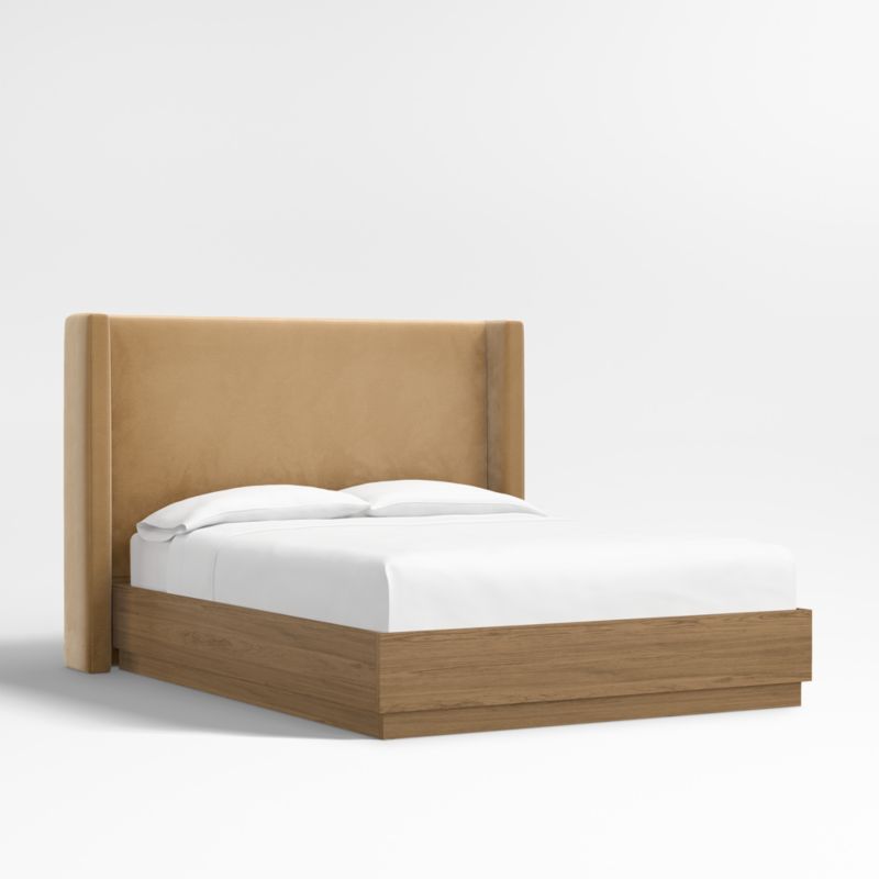 Arden 52" Camel Brown Upholstered Queen Headboard with Batten Brown Oak Bed Base - image 2 of 6