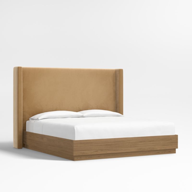 Arden 60" Camel Brown Upholstered King Headboard with Batten Brown Oak Bed Base - image 3 of 7