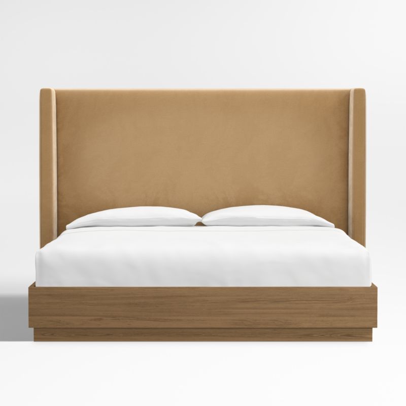 Arden 60" Camel Brown Upholstered King Headboard with Batten Brown Oak Bed Base - image 0 of 7