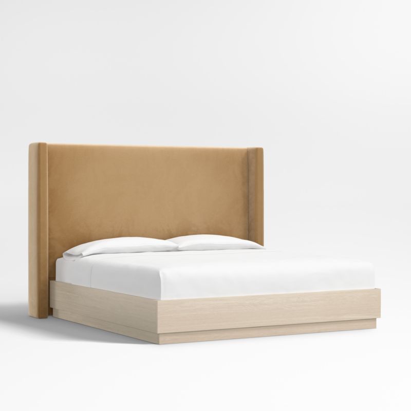 Arden 60" Camel Brown Upholstered King Headboard with Batten White Oak Bed Base - image 3 of 7