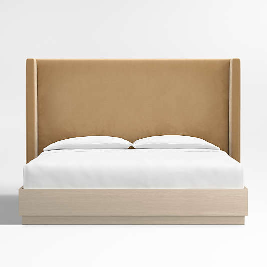 Arden 60" Camel Brown Upholstered King Headboard with Batten White Oak Bed Base