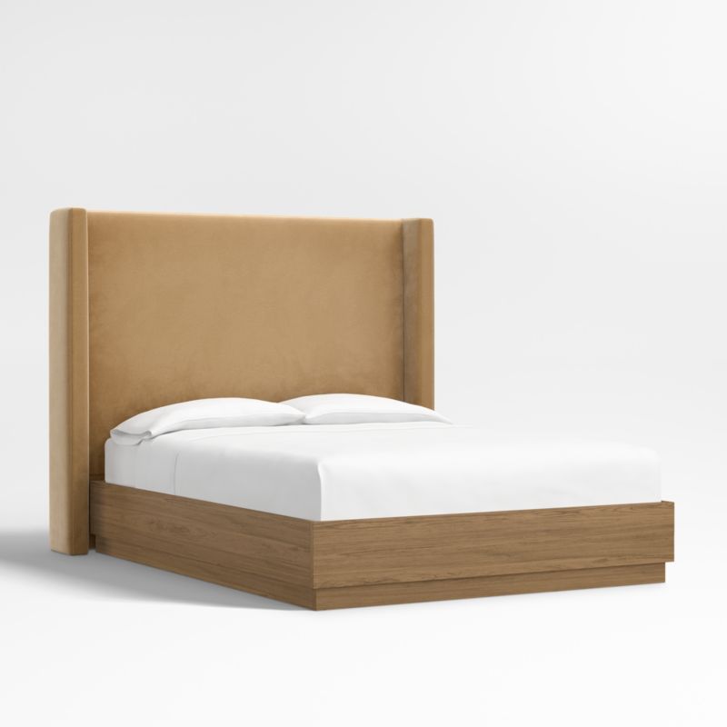 Arden 60" Camel Brown Upholstered Queen Headboard with Batten Brown Oak Bed Base - image 2 of 6