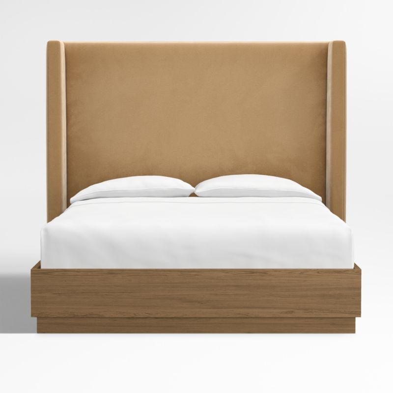 Arden 60" Upholstered Queen Headboard with Batten Oak Bed Base