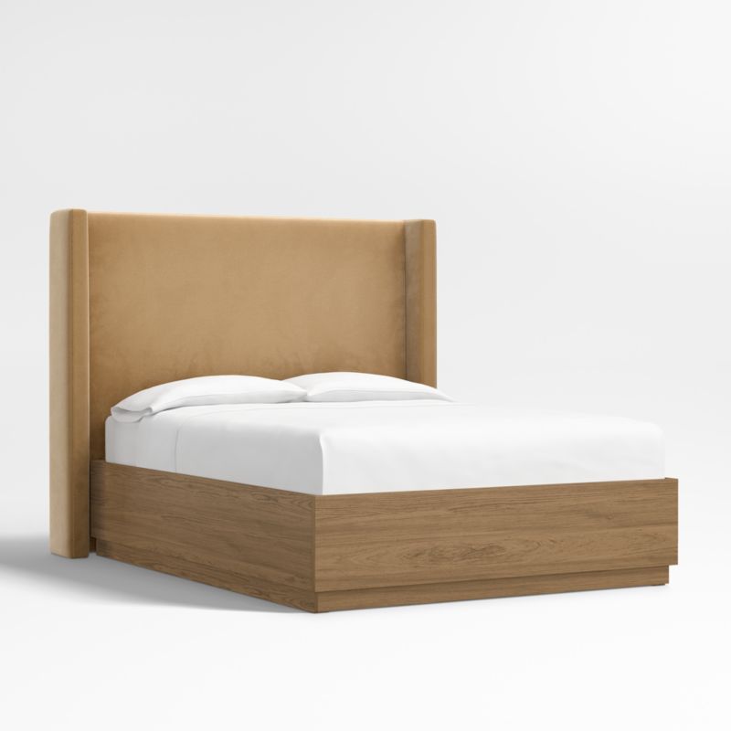 Arden 60" Upholstered Queen Headboard with Batten Oak Storage Bed Base