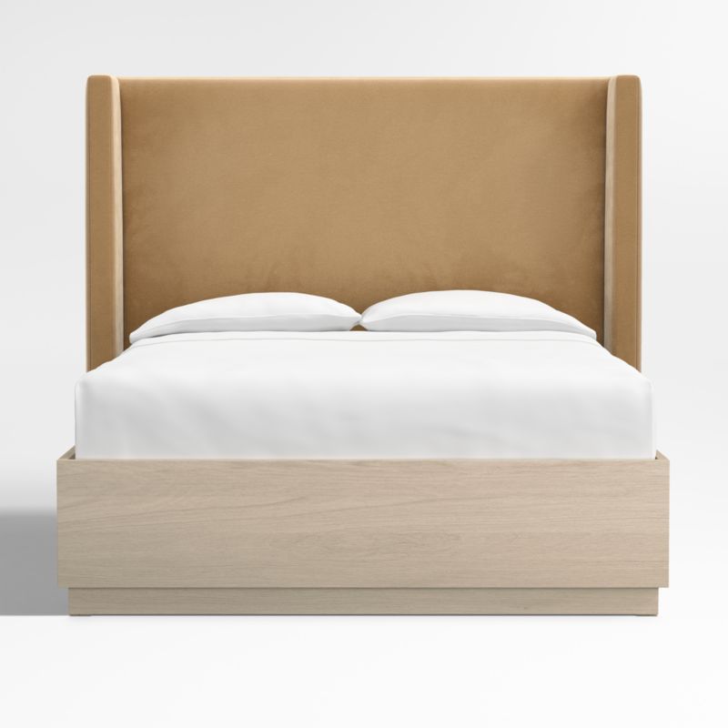 Arden 60" Camel Brown Upholstered King Headboard with Batten White Oak Storage Bed Base - image 2 of 9