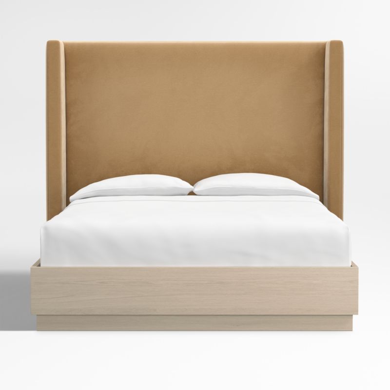 Arden 60" Camel Brown Upholstered King Headboard with Batten White Oak Bed Base - image 2 of 7