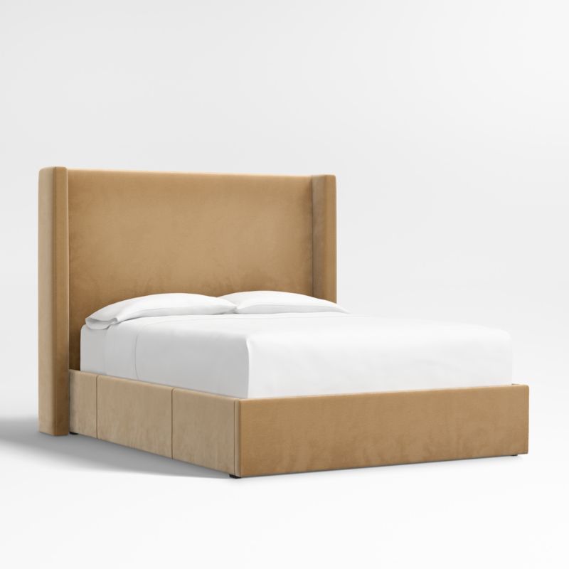 Arden 60" Camel Brown Upholstered Queen Headboard with Storage Bed Base - image 2 of 7