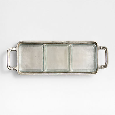 View Argento Antique Metal Rectangular Tray with Divided Glass Bowls details