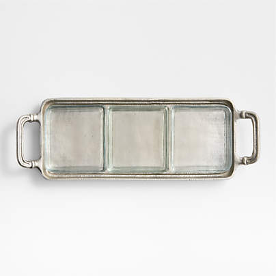 Argento Antique Metal Rectangular Tray with Divided Glass Bowls