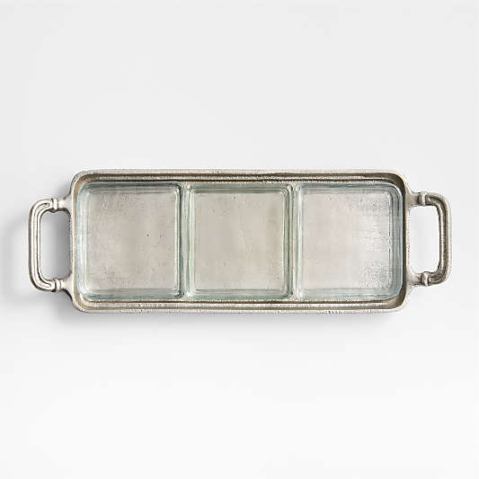 Argento Antique Metal Rectangular Tray with Divided Glass Bowls