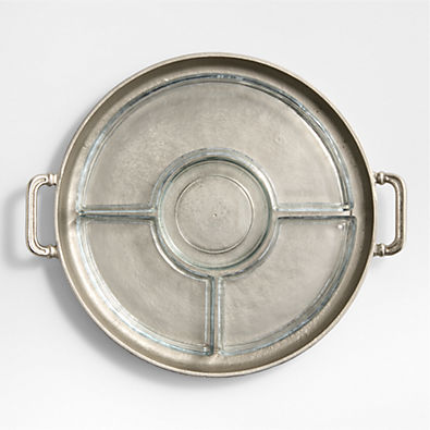 View Argento Antique Metal Round Tray with Divided Glass Inserts details