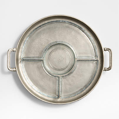 Argento Antique Metal Round Tray with Divided Glass Inserts