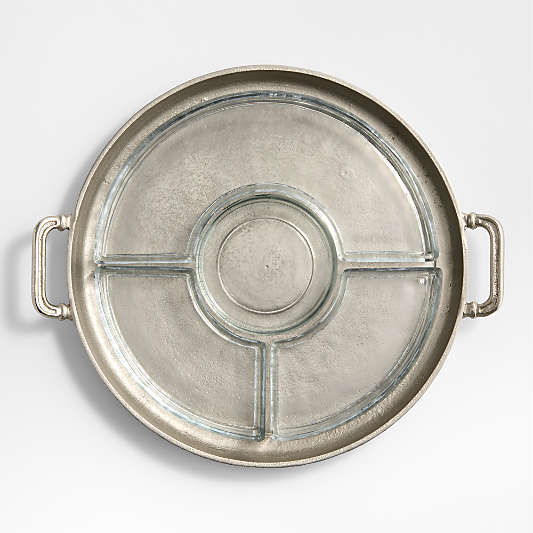 Argento Antique Metal Round Tray with Divided Glass Inserts