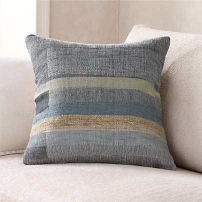 Aria Organic Cotton, Linen and Silk Blend 20"x20" Deep Indigo Multi Throw Pillow with Feather Insert