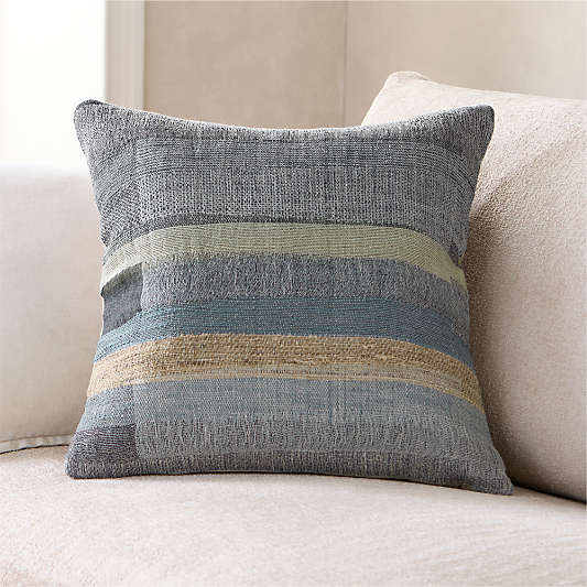 Aria Organic Cotton, Linen and Silk Blend 20"x20" Deep Indigo Multi Throw Pillow with Down-Alternative Insert