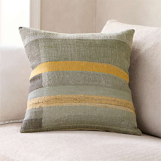 Aria Organic Cotton, Linen and Silk Blend 20"x20" Shadow Sage Green Multi Throw Pillow Cover