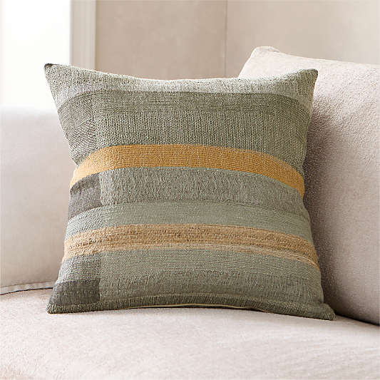 Aria Organic Cotton, Linen and Silk Blend 20"x20" Shadow Sage Green Multi Throw Pillow Cover