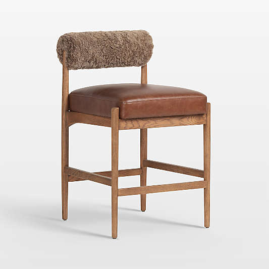 Arielle Shearling Tan Oak Counter Stool