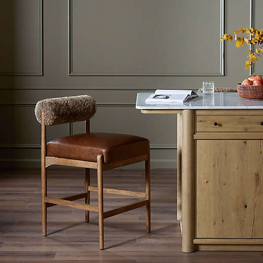 Arielle Shearling Tan Oak Counter Stool