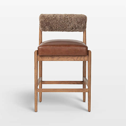 Arielle Shearling Tan Oak Counter Stool