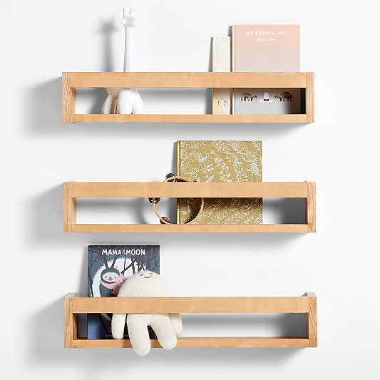 Aries Natural Wood Kids Wall Shelf, Set of 3