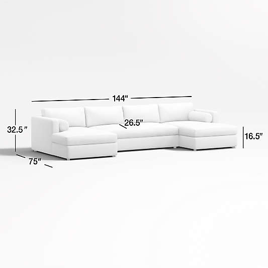 Aris Deep 3-Piece Double Chaise Sectional Sofa