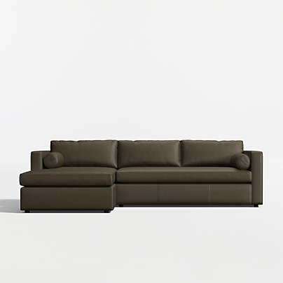 Aris Deep 2-Piece Leather Bench Sectional Sofa with Chaise Lounge