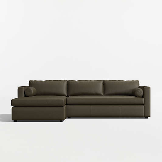 Aris Deep 2-Piece Leather Bench Sectional Sofa with Chaise Lounge