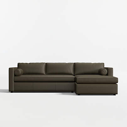 Aris Deep 2-Piece Leather Bench Sectional Sofa with Chaise Lounge