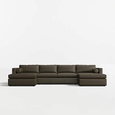 Aris Deep 3-Piece U-Shaped Leather Sectional Sofa with Double Chaise Lounge