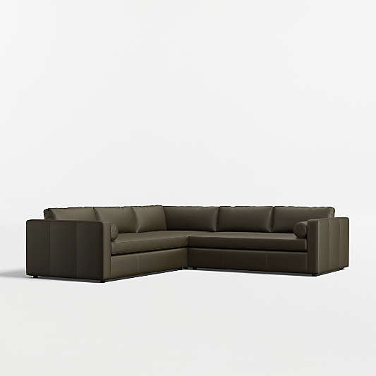 Aris Deep 3-Piece L-Shaped Leather Bench Sectional Sofa