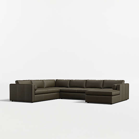 Aris Deep 4-Piece L-Shaped Leather Sectional Sofa with Chaise Lounge