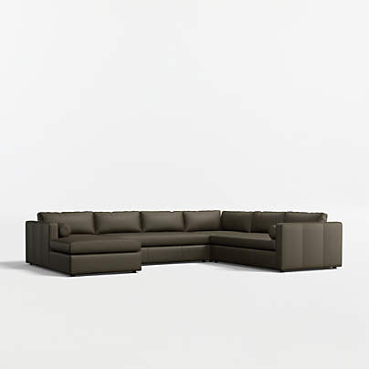 Aris Deep 4-Piece L-Shaped Leather Bench Sectional Sofa with Chaise Lounge