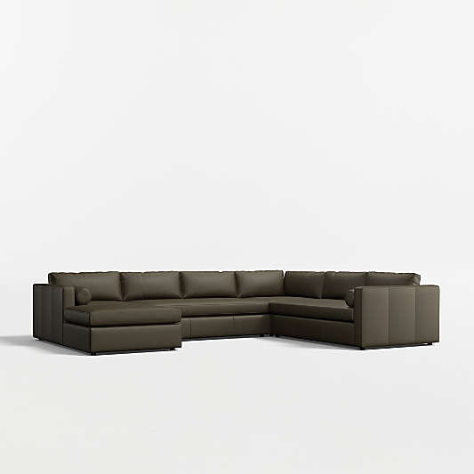 Aris Deep 4-Piece L-Shaped Leather Bench Sectional Sofa with Chaise Lounge